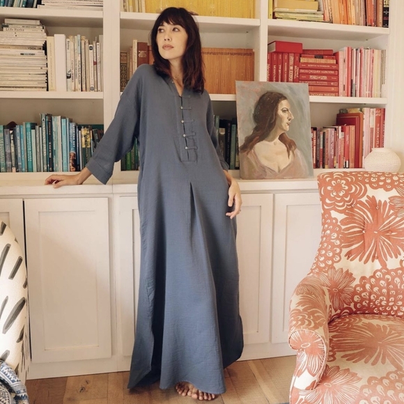 XS Oddbird Kaftan Lounge Dress in Not Quite Electric Blue - Picture 1 of 7